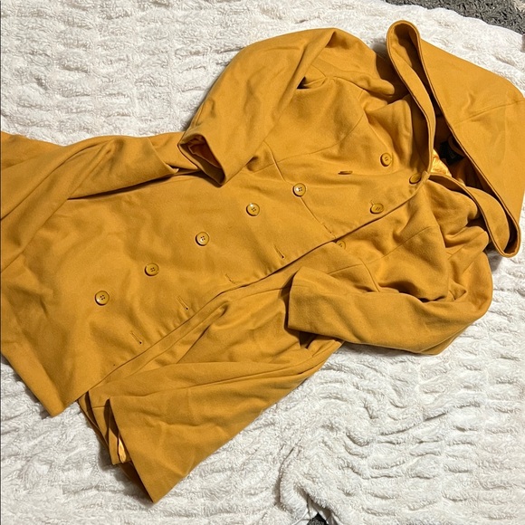 Women's  Collectif London Mustard  yellow Double-Breasted Hooded Coat - Picture 1 of 13